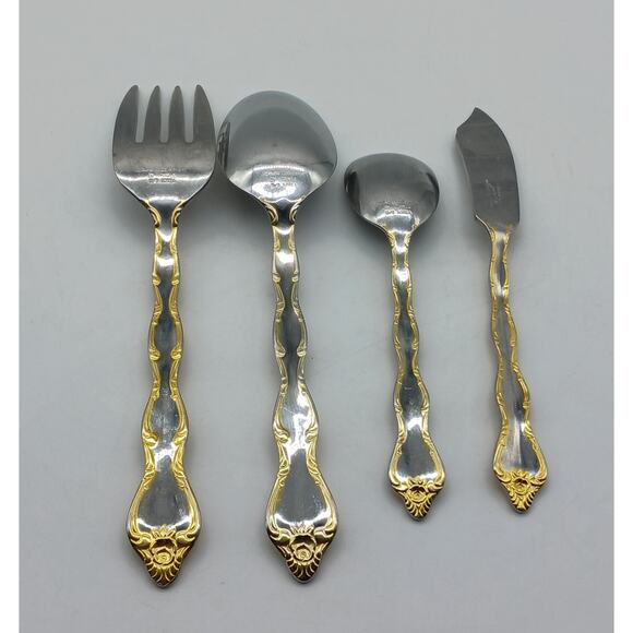 Lot Cold Meat Fork Butter Knife Serving Spoon Rose Cascade Towle Supreme 18/8 - Picture 6 of 9